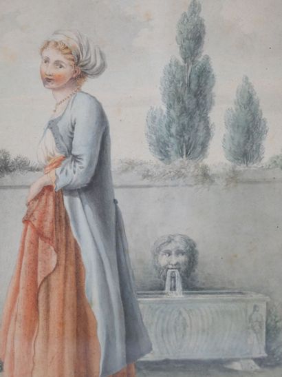 null Italian school of the beginning of the 19th century 

Woman at the fountain

Watercolor...