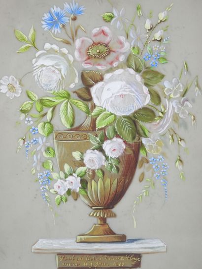 null French school of the 19th century 

Bride's bouquet in a vase on an entablature...