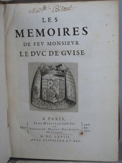 null GUISE (Henri de). Les Mémoires de Feu Monsieur le Duc de Guise. Paris, Edme...