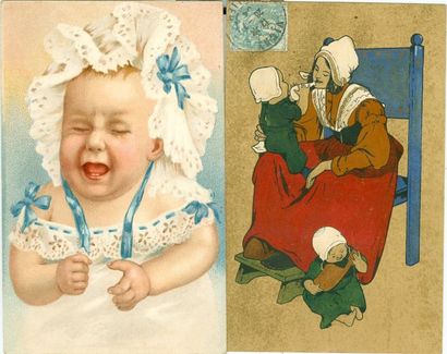 null 17 CARTES POSTALES FANTAISIES: Les Enfants. Illustrations. Dont "Bébé pleurant,...