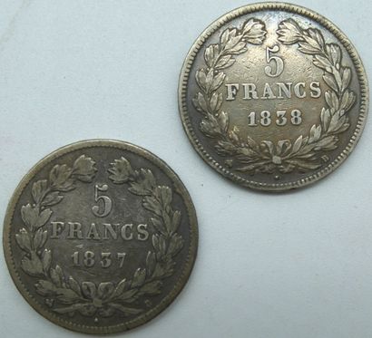 null Ensemble de 2 Monnaies France, Argent.

Louis Philippe 1er, type Domard, 1837...