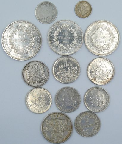 null 13 Monnaies Argent. France & Belgique.

France : 

1-50 Cts, Semeuse, 1913.

3-2...