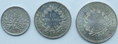 null Numismatique. Ensemble de 4 Monnaies France, en Argent.

5 Francs Semeuse 1963.

10...