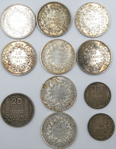 null Ensemble de 11 Monnaies Argent. France. 

2-10 Francs Turin, 1933 et 1934. Poids...
