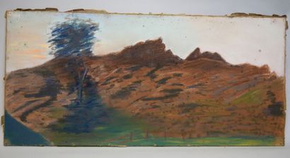null School of the XXth century, 

Landscape of mountains,

Pastel on paper mounted...
