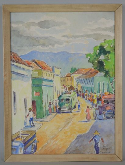 null Carlos RIGALT (1901-1977)

Ruelle active de Zacapa au Guatemala 

Gouache sur...