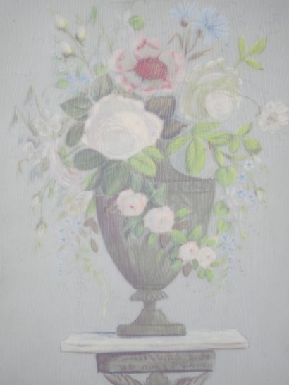 null École française du XIXème siècle 

Bouquet de marié dans un vase sur un entablement...