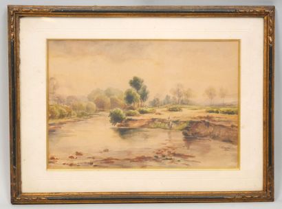 null School of the XIXth century, 

Animated country landscape,

Watercolor on paper...