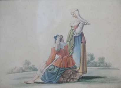 null Italian school of the early 19th century 

Two women discussing 

Watercolor...
