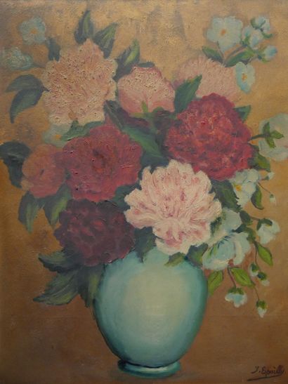null School of the XXth century,

Bouquet of flowers in a blue vase,

Oil on canvas...