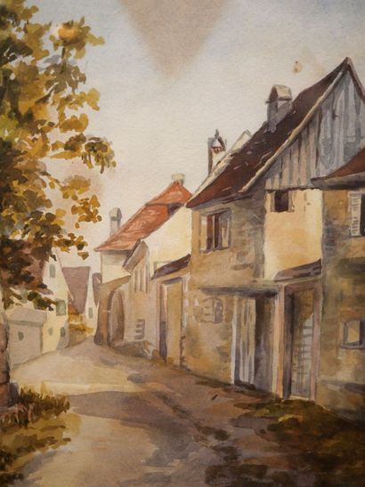 null School of the XXth century, 

A street in the countryside, 

Watercolor on paper...