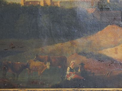 null School of the XIXth century around 1840. 

Couple and its herd 

Oil on canvas

41...