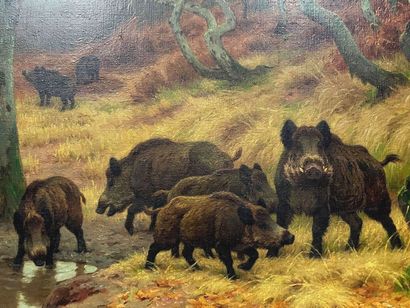 null Georges Frédéric RÖTIG (1873-1961),

Herd of wild boars near the water hole

Oil...