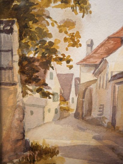 null School of the XXth century, 

A street in the countryside, 

Watercolor on paper...
