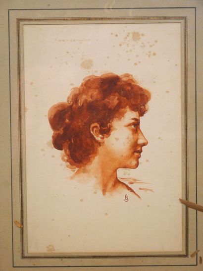 null École du XIXème - XXème siècle, 

Portrait de jeune fille, 

Sanguine sur papier...