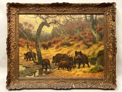 null Georges Frédéric RÖTIG (1873-1961),

Herd of wild boars near the water hole

Oil...