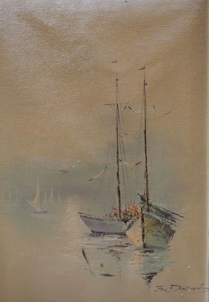 null School of the XXth century, 

Sailboats,

Oil on canvas with signature lower...