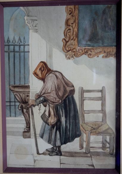 null School of the 19th - 20th century

Old lady with rosary

Watercolor on paper...