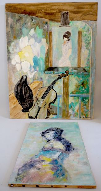 null Camille VILLACRECES (20th century)

Still life with easel, painting and violin

Oil...