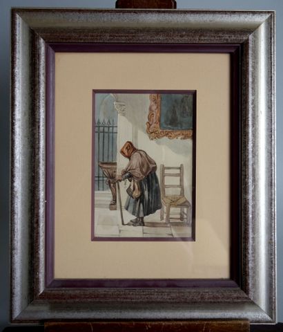 null School of the 19th - 20th century

Old lady with rosary

Watercolor on paper...