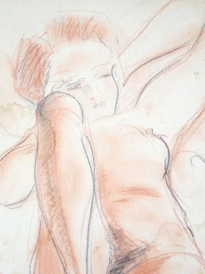 null S. SARDIN (XXth century) 

Female nude lying down

Charcoal and red chalk on...