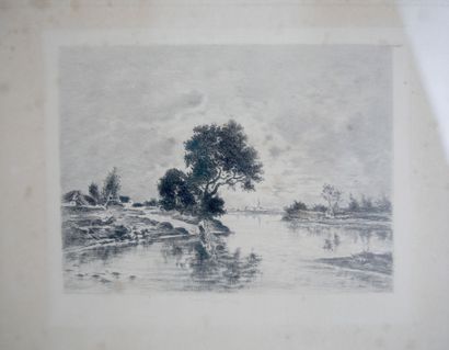 null School of the 19th century

A lakeside landscape with a fisherman 

and 

A...