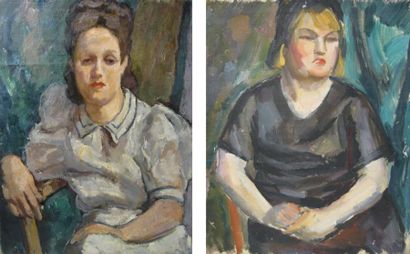 Ecole moderne Deux portraits de femmes. Deux huiles sur toiles. 65 x 54 cm et 65...