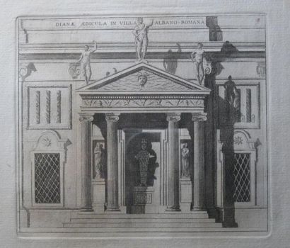 null Deux gravures d'architectures: Caryatides et Diane à la Villa Albano Romana....