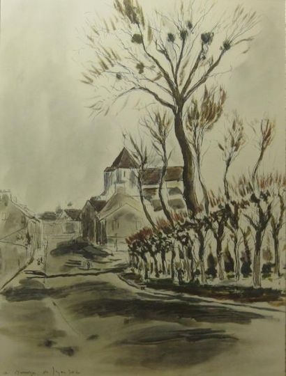 André DUNOYER DE SEGONZAC (1884-1974) (d'après) Rue de village. Lithographie. 56,5...