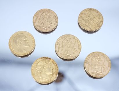 null 6 Monnaies Or. France.

1-20 Francs, Cérès, 1851 A (Paris),

1-20 Francs, Napoléon...