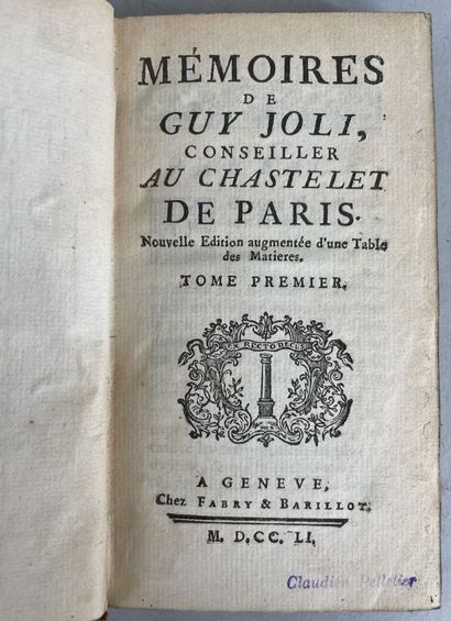 null Guy JOLY (XVIIe siècle - 1678)

Mémoires de Guy Joly conseiller au Chastelet...