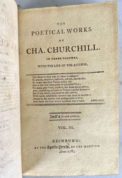 null The Poetical Works of Cha. CHURCHILL

In three volumes.

With the life of the...