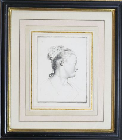 null Suite of 3 engravings including : 

- After Watteau, portrait of woman seen...