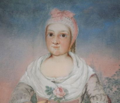 null Dans le goût du XVIIIème siècle 

Portrait de jeune fille à la rose 

Pastel...