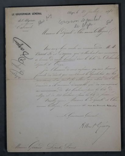 null Autograph letter signed on July 21, 1880 from Albert GREVY, Governor General...