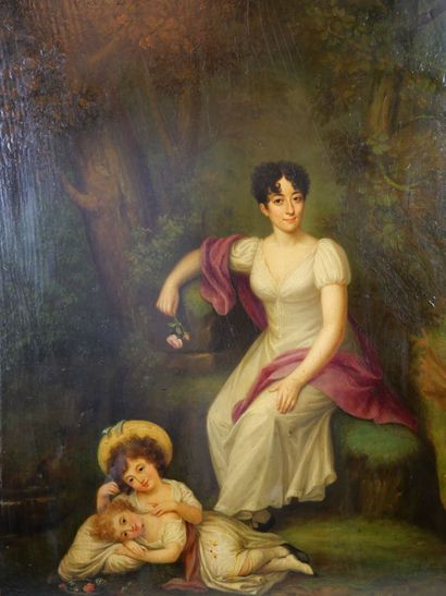 null French school around 1800
Young woman with a rose surrounded by her two children....