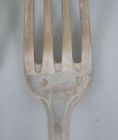 null Suite of 6 forks and 6 cake forks in silver 925 thousandths with Art Deco decoration....