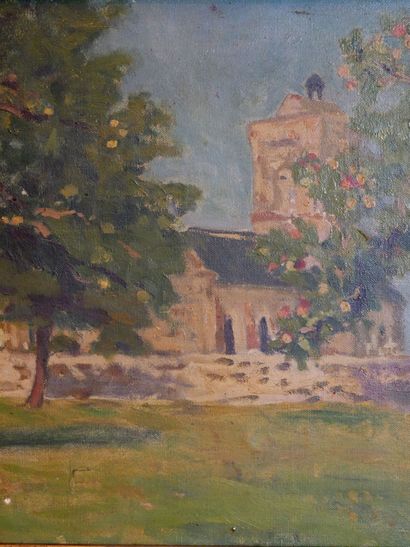 null School of the XXth century 
Church and cemetery of a village 
Oil on canvas...