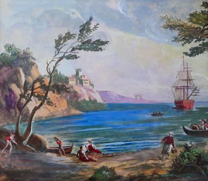 null École du XIXème siècle 
Paysage méditerranéen 
Aquarelle sur papier 
Dimensions...