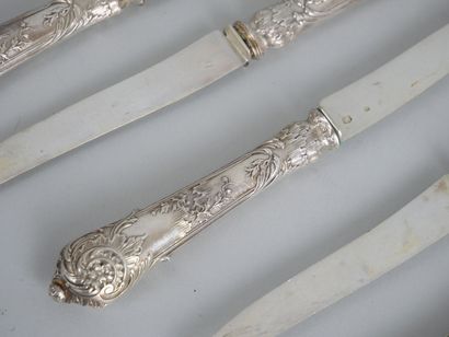 null Suite of 11 knives with fruits in silver stuffed 925 thousandths with rocaille...