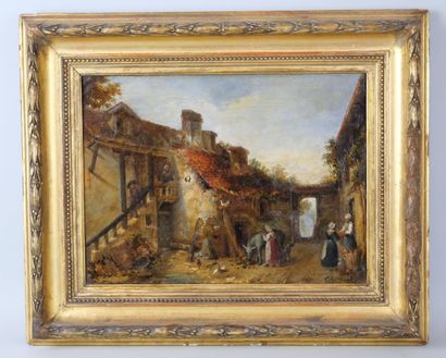 null School of the XIXth century 
Scene of a farmyard 
Oil on canvas signed C/T.Richard...