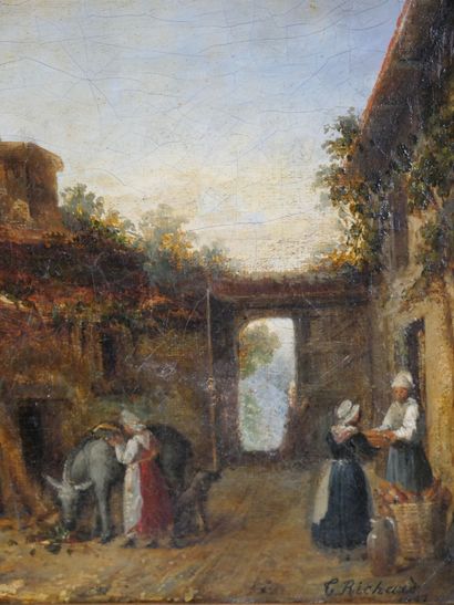 null School of the XIXth century 
Scene of a farmyard 
Oil on canvas signed C/T.Richard...