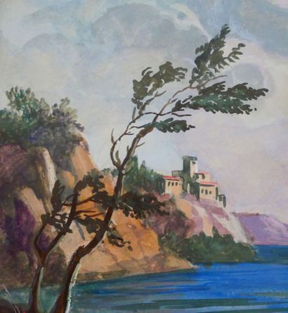 null School of the XIXth century 
Mediterranean landscape 
Watercolor on paper 
Size...
