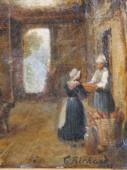 null School of the XIXth century 
Scene of a farmyard 
Oil on canvas signed C/T.Richard...