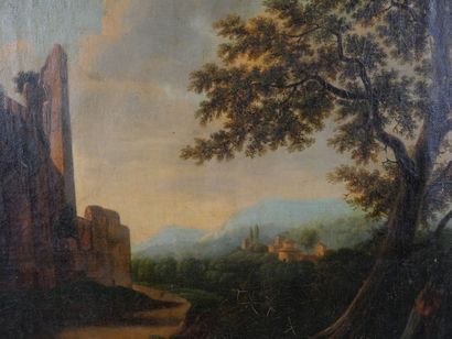 null School of the XIXth century. Follower of Ludolf DE JONGH (1616-1679) 
The walker
Oil...