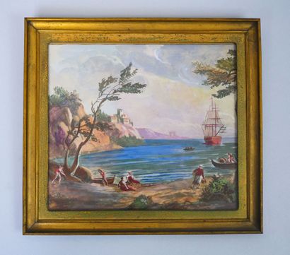 null School of the XIXth century 
Mediterranean landscape 
Watercolor on paper 
Size...