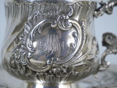 null Two silver cups and saucers 925 thousandths with decoration of twisted sides,...