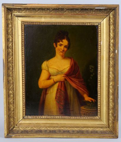 null Suiveur de Firmin MASSOT (1766-1849)
Jeune femme au châle 
Huile sur panneau....