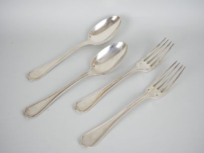 null Suite of 4 silver cutlery 925 thousandths with Art Deco decoration. MO: two...