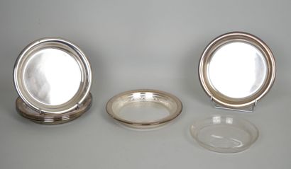 null CHRISTOFLE 
Suite of 6 coasters in silver plated metal, two of which contain...